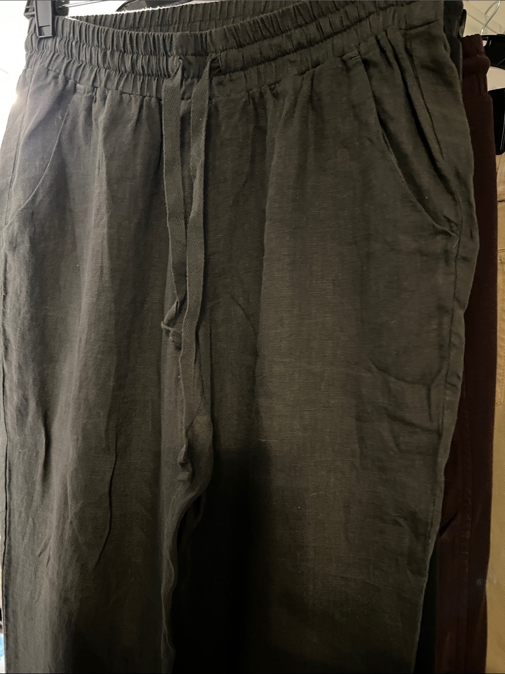 Side Stitch charcoal linen jogger Pants with Drawstring